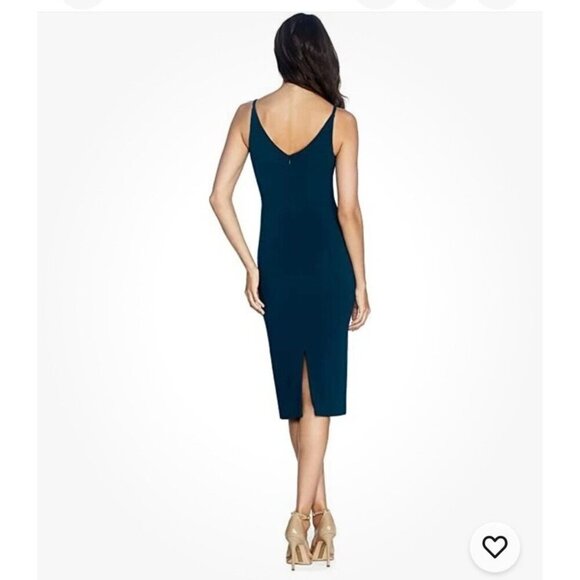 Dress The Population Women’s Size Large Green Anita Crepe Cocktail Midi Dress - Picture 2 of 11